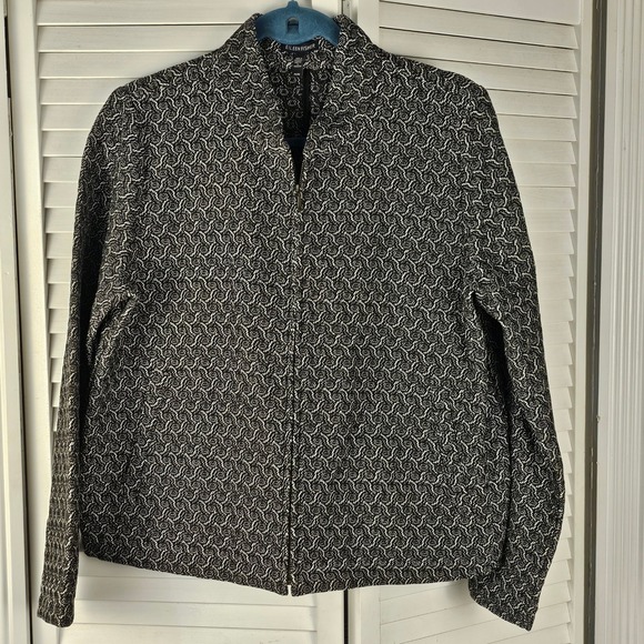 Eileen Fisher Womens Rosette Jacquard Full Zip‎ Jacket Blazer Medium
